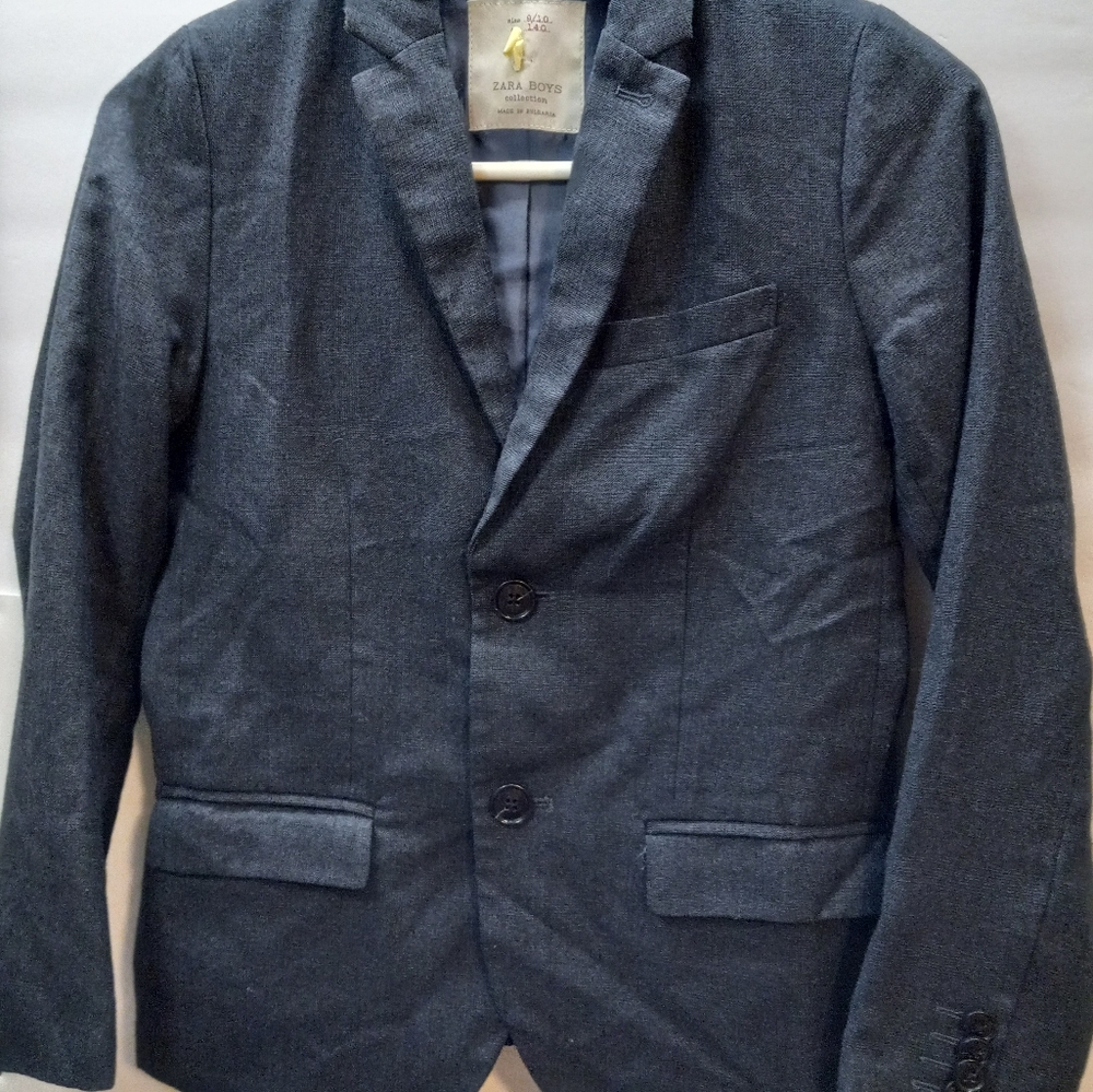 Zara Boy Print Blue 9/10 Extrafine Wool Tailored Fit Front Buttons Coat Blazer